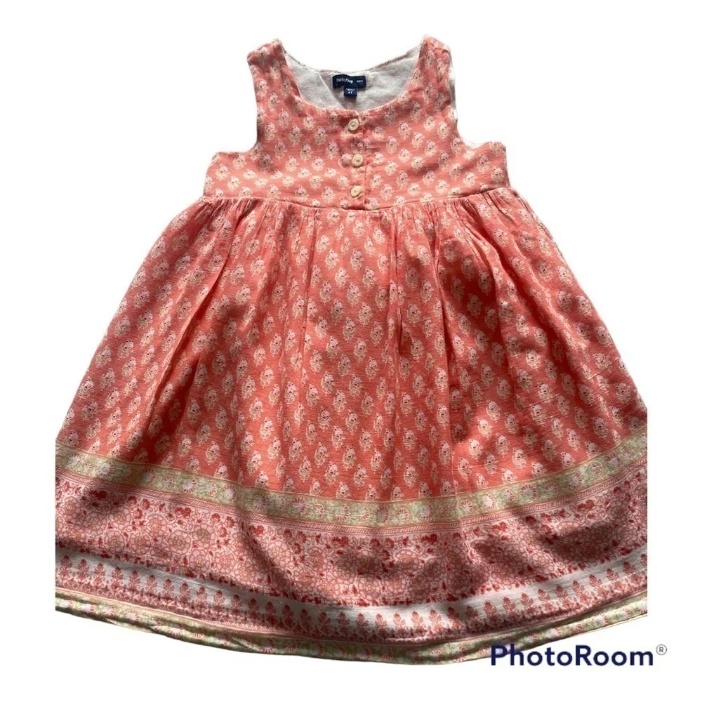 DRESS-BABY GAP-PEACH & CREAM COLOR DRESS-SIZE 3T